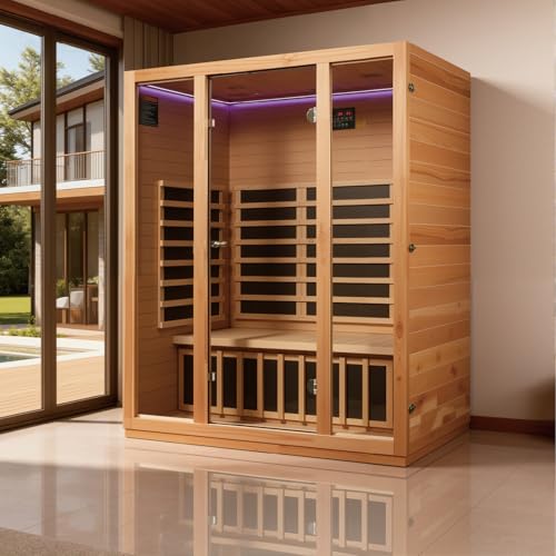 INFRADELUX 3 Person Infrared Sauna for Home, 1960W Low EMF Indoor Sauna with Chromotherapy Lighting, Enhances Relaxation & Stress Relief, 59.06 * 35.43 * 74.8 Inch
