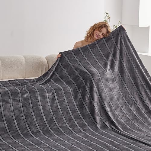 Oversized King Fleece Blanket 120x120 Inches, Seamless Soft Cozy 3D Jacquard Flannel Blanket 10'x10' Extra Large for Bed, Sofa, Couch, Travel & Camping, California King Throw, Dark Grey
