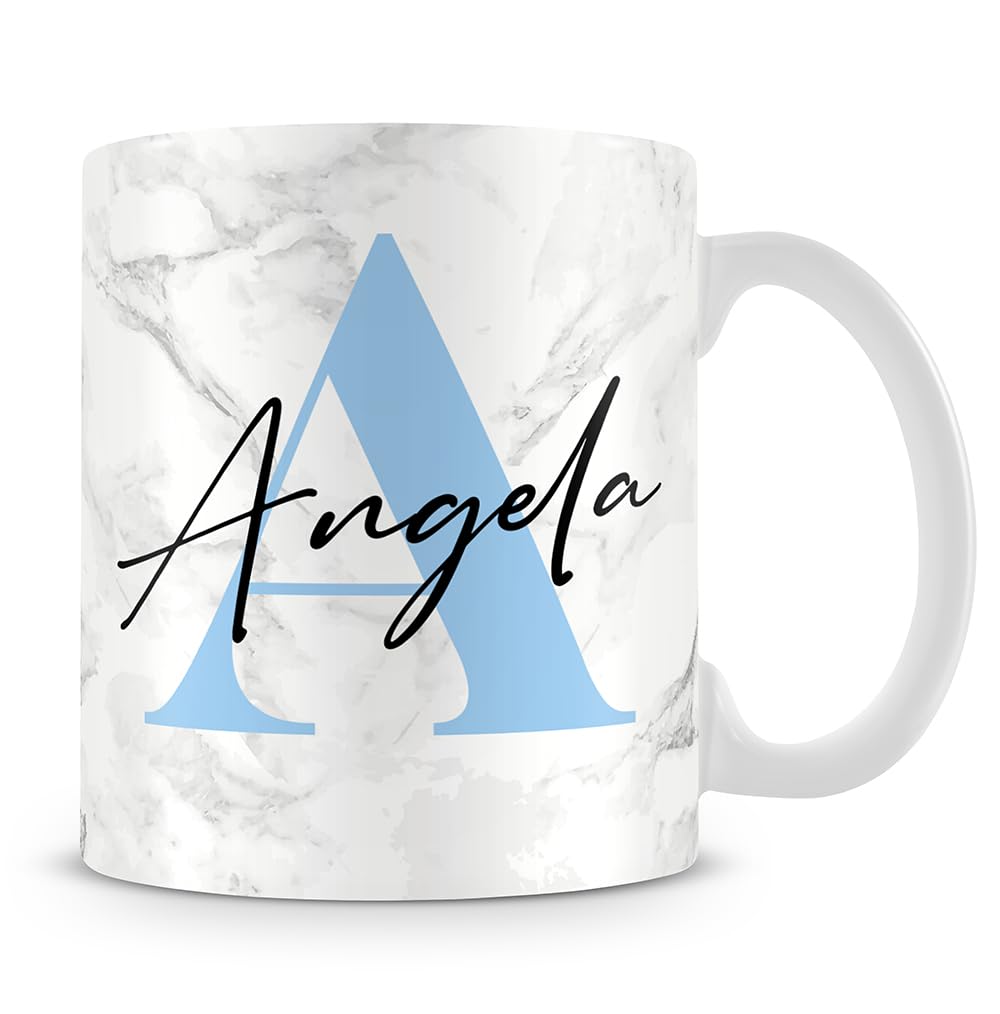 Getagift Personalised Mug Initial with Name, Alphabet Mug, Marble Mug, Coffee Mug.