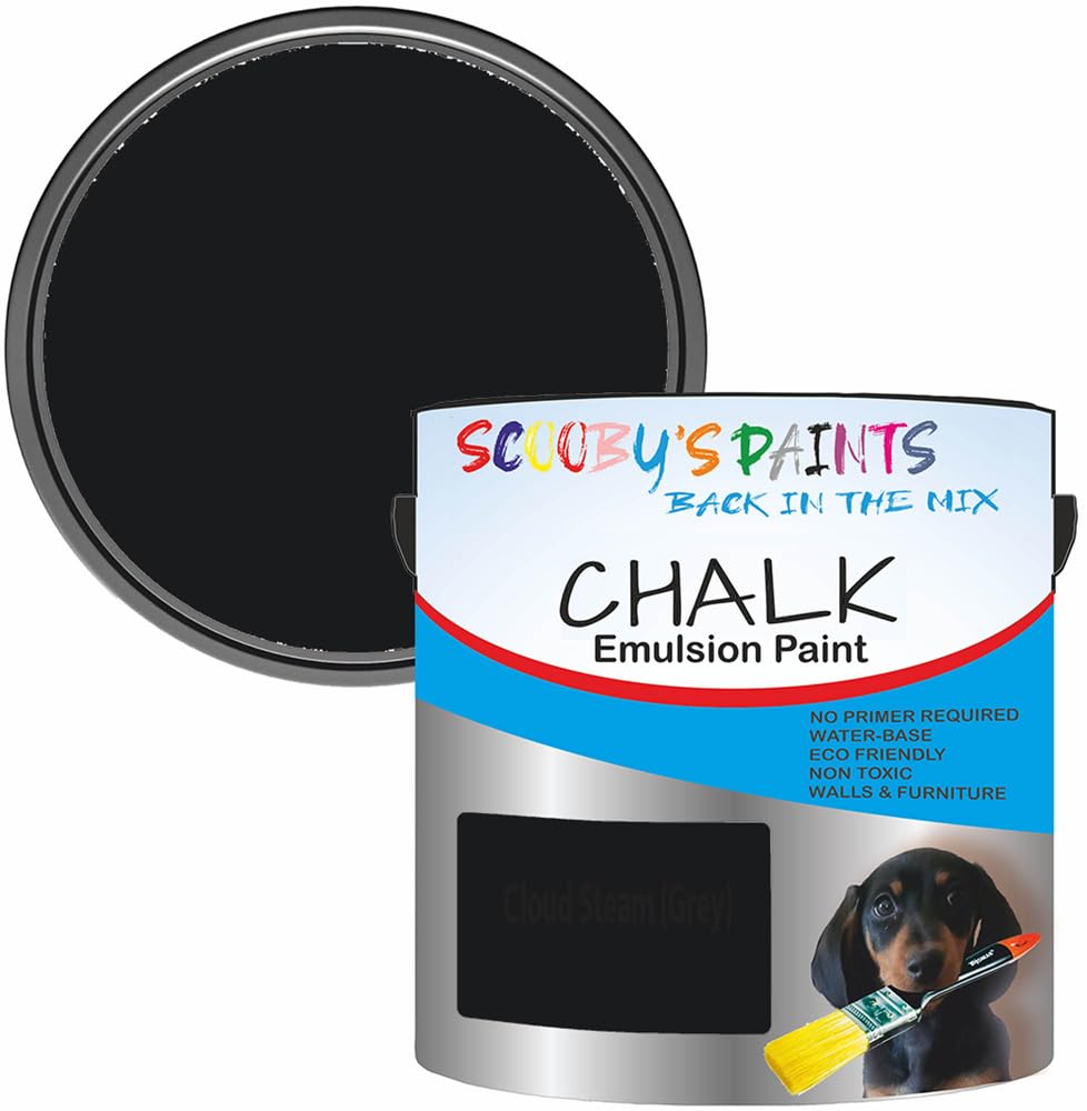 Scooby's Paints Chalk Emulsion Paint, Water-Based, No Primer Required, 250ml, For Walls and Furniture (Cloud Steam (Grey))