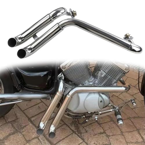 排気部 オートバイ 2-Into-2 排気ドラッグパイプ クローム/ブラック マフラー サイレンサー 排気 ステンレススチール に適合するヤマハ ビラーゴ XV125 XV250(Chrome)