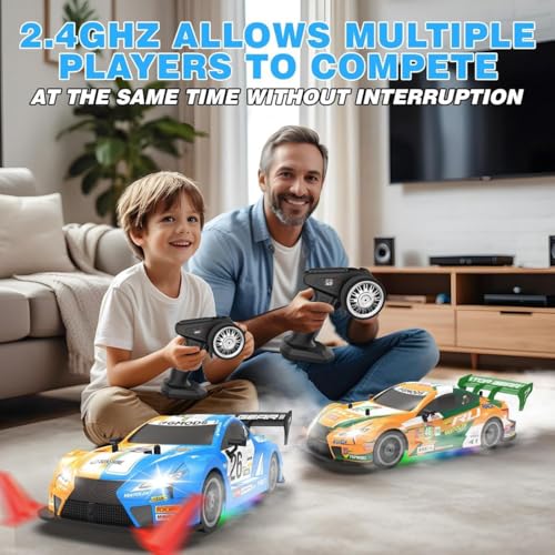 Image of Rc Drift Remote Control Car 1:24 Scale, High-Speed, 4Wd, Led Lights, Rechargeable Racing Car, Drifting Tires, 2.4Ghz, for Kids (RC Drift Car - Sky Blue)