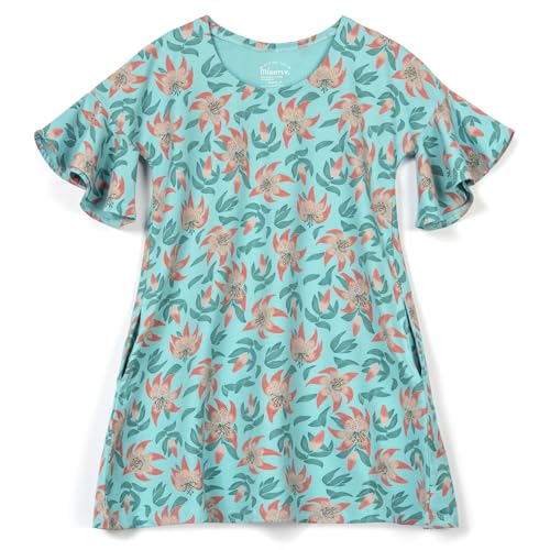 Mightly Girls' Flutter Sleeve A-Line Dress with Pockets | Organic Cotton for School, Birthday, and Play, Fair Trade Certified