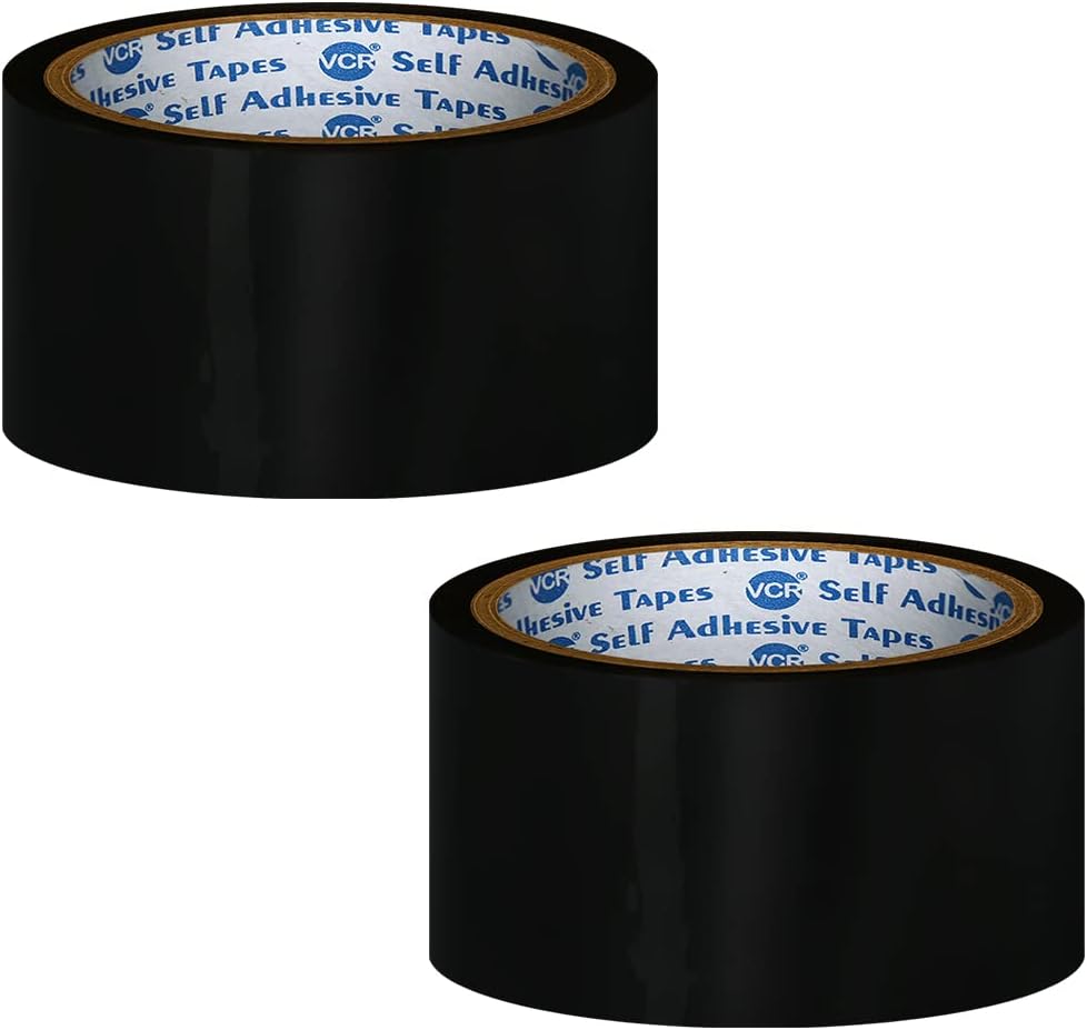 VCR Black Color Tape - 50 Meters in Length - 48mm / 2" Width - 02 Rolls Per Pack - BOPP Self Adhesive Tape for Arts and Craft use, Box Packing, Office and Home use
