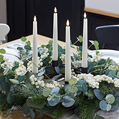 Lights4fun Set of 4 Ivory TruGlow® Taper Candles with Remote Battery LED Flameless Real Wax Timer