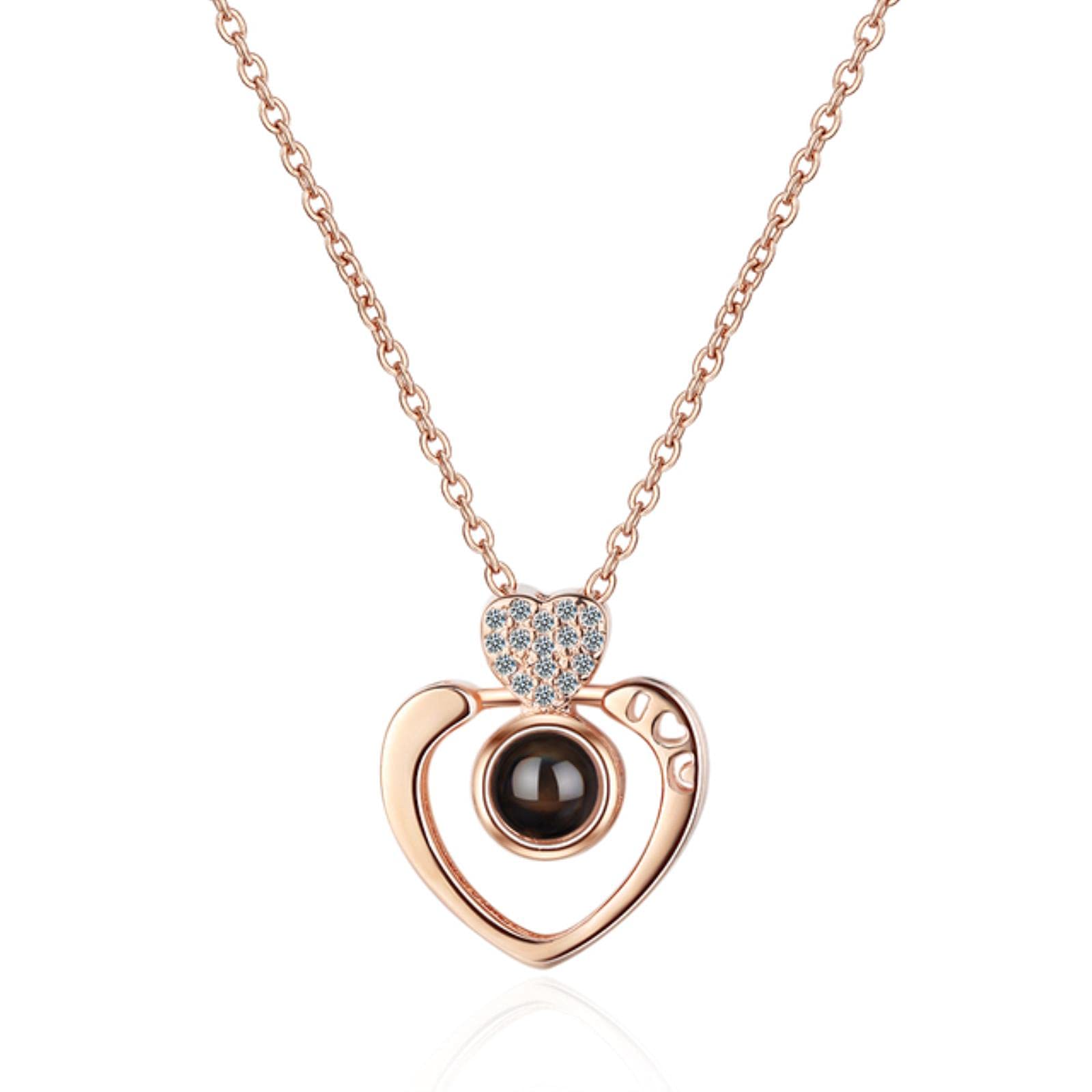HCMA 925 Sterling Silver projection a hundred languages I Love You Heart Shaped Necklaces Zircon Meaningful Necklace For Women Gift