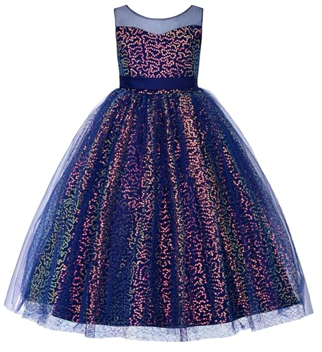 Uhnice Flower Girls Sequin Dress V-Back Tulle Ball Gown for Wedding Party