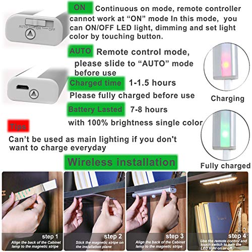 Image of LDOPTO Under Cabinet Lights Wireless 4 Pack, Rechargeable Battery Operated Lights with Remote, Dimmable Led Closet Lights, Under Counter Lights Stick-on Touch Night Light for Kitchen, 3 Colors
