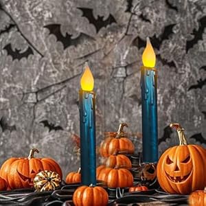 LINCOUNTRYBlack Wax Battery Operated Taper Candle Flickering Flame Halloween Realistic Flameless Taper Candle with Timer675 inch Electric LED Timer Dripless Window Candles 4PCS for Christmas Decor