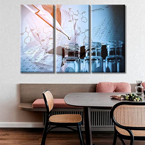 Image of TUMOVO Scientist and Test Tubes Laboratory Concept Modern Home Decor 3 Panels Medical Pictures Canvas Wall Art for Bedroom, Living Room, Office. Stretched and Framed Ready to Hang, 60 inch Wx40 H