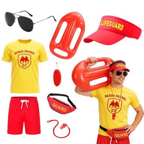 Atomvia 8Pcs Guard Costume Men Women Patrol TShirt Shorts Hat FannyPack Whistle Glasses Float Keychain Halloween PartyCosplay (XL)