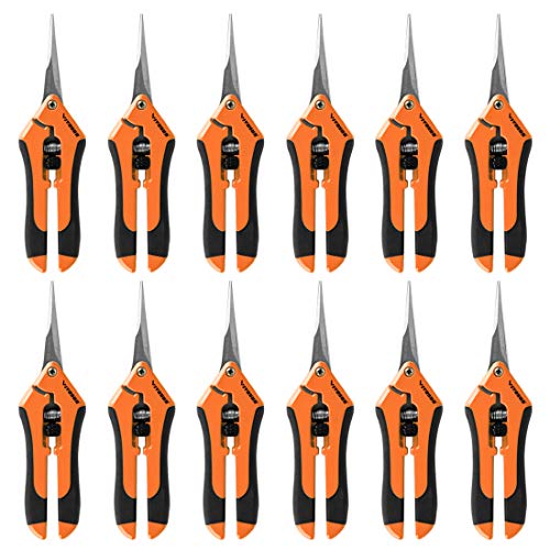 VIVOSUN 12-Pack 6.5 Inch Gardening Hand Pruner Pruning Shear with Straight Stailess Steel Blades Orange