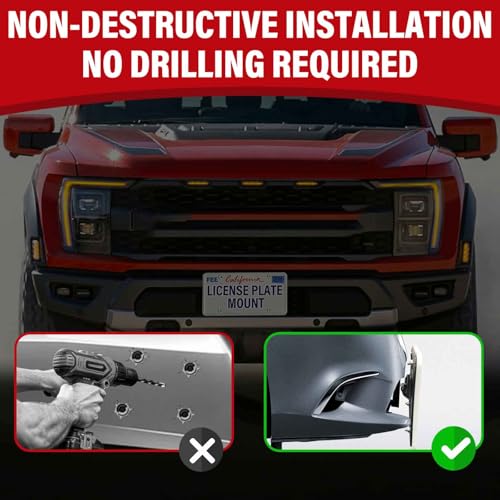 No Drill Front License Frame Compatible with Ford Raptor 2021-2023 (3rd Gen) Anti-Theft License Plate Grille Mount Holder Car Tag Covers Rust-Proof, Rattle-Proof Car Accessories by Biinfly - Image 7