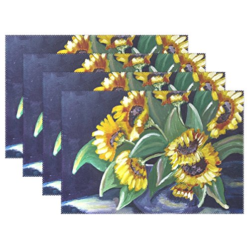 ENEVOTX Painted Sunflower Acrylic Paint Canvas Brush Strokes Placemats Set of 4 Heat Insulation Stain Resistant for Dining Table Durable Non-Slip Kitchen Table Place Mats