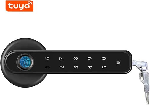 Bluetooth-compatible Electronic Door Lock with 2 Keys Door Knobs Lock Keyless Entry Fingerprint Security Handle Lock for Bedroom(Black with Tuya)