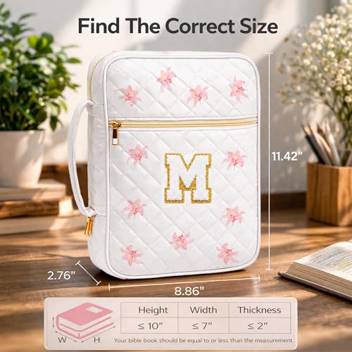 Tanolix Bible Bag for Women, Bible Cover Case with Study Supplies, Initials Personalized Quilted Bible Bag, Large Chenille Bible Cover – Christian Gift for Girls (Pink Lilies-M) — view 4