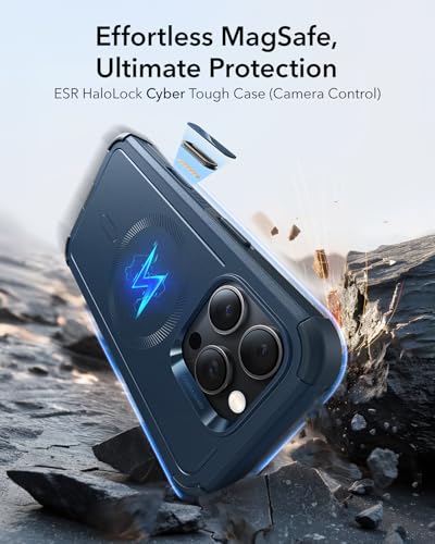 Image of ESR for iPhone 16 Pro Phone Case, 23ft Military-Grade Drop Protection, Shock-Absorbing Rugged Cover, MagSafe Accessories Compatible, Cyber Series, Navy Blue
