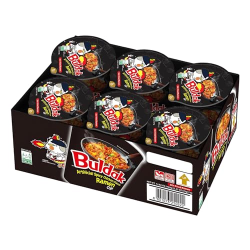 Bulldak Hot Chicken Flavour Ramen Cup – Black – 70g x 6 | Korean Spicy Instant Noodles | Halal | Cup Noodle Multipack