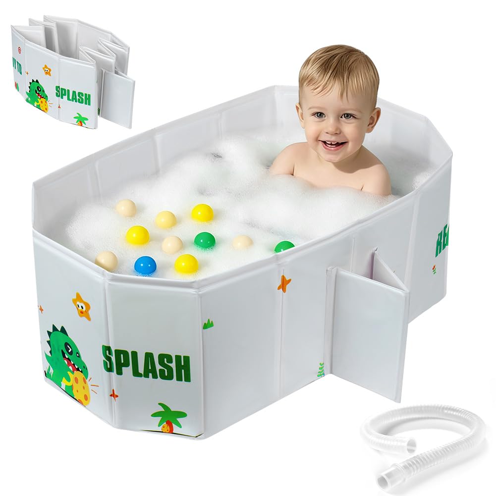 AUYAO Foldable Baby Bath Portable Toddler Bath Tub Infant Baby Bathtub Non-Slip Shower Tray Travel Tub for Baby Foldable Shower Tub Mini Swimming Pool Shower Basin for 0–8 Years Old (Cute Dragon)