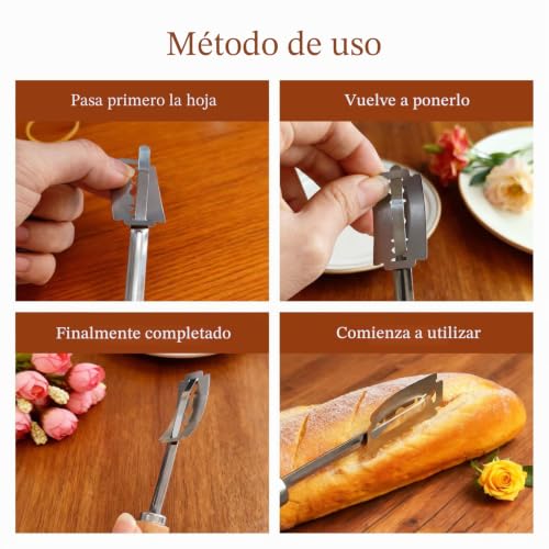 Miniatura 5 de Pevlkawr Cuchillo De Panadero, Cuchillo De Pan, Cuchillo De Cortar Pan, Navaja De Afeitar, Accesorios Para Hornear Pan 5 Cuchillas 1 Funda De Piel
