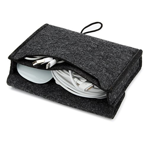 NIDOO Portable Feutre Pochette Etui de Rangement pour Souris, Téléphone Portable, Câbles, Disque Dur Portable, Banque De Puissance Etc, Gris Foncé Cover