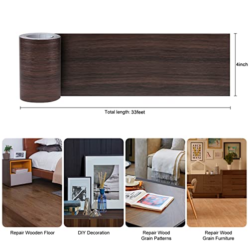 4" X33' Size Realistic Wood Grain Repair Tape, Self Adhesive Wood Grain Repair Patch For Tables, Chairs, Baseboards, Doors, Windows, Floors, Furniture Renovation, Handicraft Diy. Dark Brown #TOP1