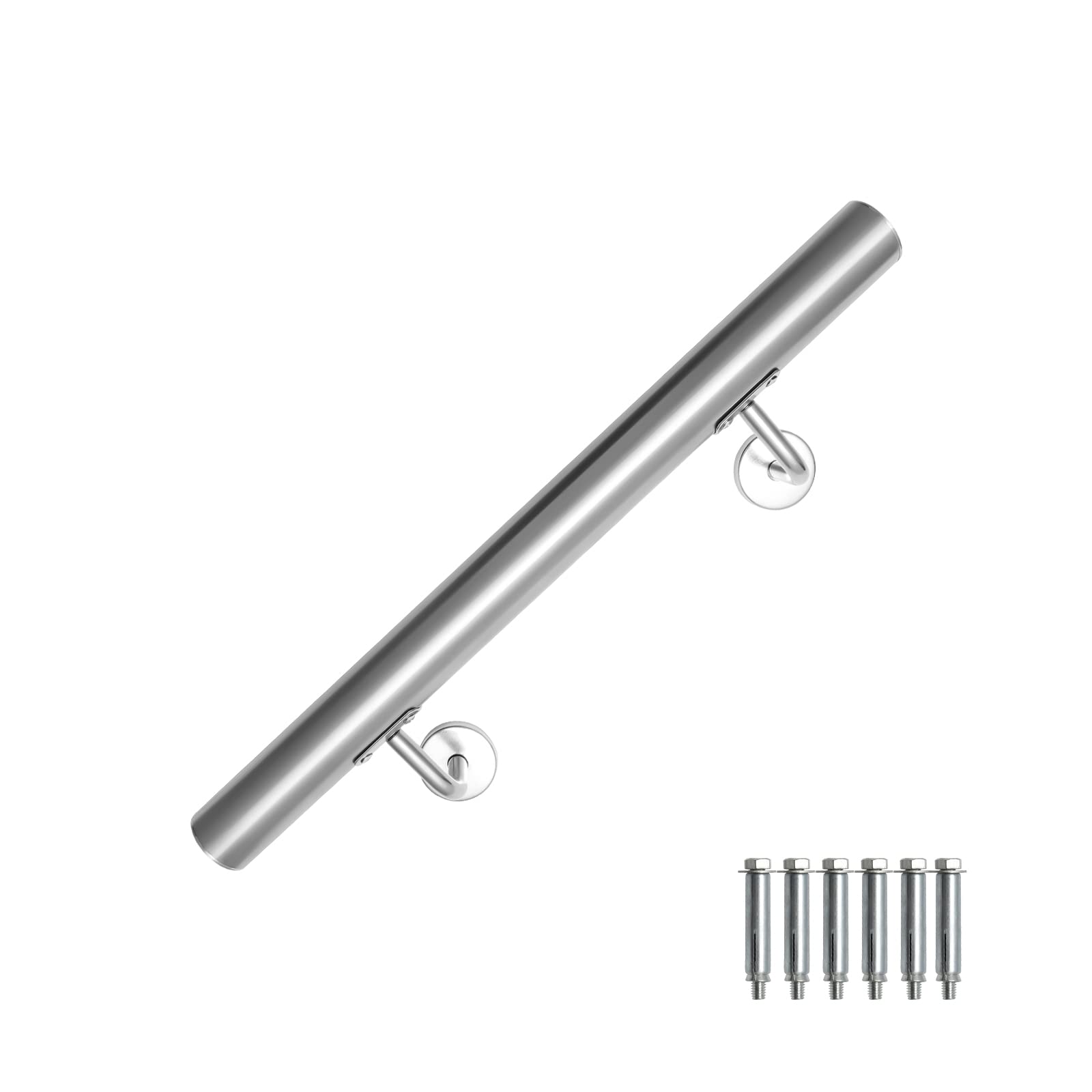 Gimisgu Pasamanos de acero inoxidable, pasamanos para escaleras, pasamanos de pared, escaleras para interiores y exteriores, barra con soporte y tapas, diámetro de 42 mm, longitud: 50 cm