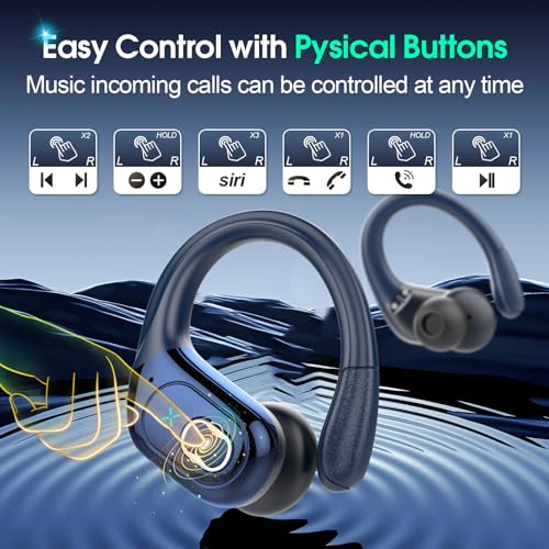 Aptkdoe 2 Sets Wireless Earbuds Sport, Bluetooth 5.4 Over Ear Buds Stereo Deep Bass Over Ear Bud with Earhooks, 75H Wireless Earphones with Mic, IPX7 Waterproof Earphone for Sports Blue+Rose Gold - image 7