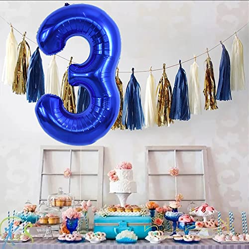 Image of TONIFUL 40 Inch Navy Blue Number 3 Balloons Large Foil 3rd Birthday Decor | Deep Blue 3 Balloon Number Three for 3rd 13th 23rd 30th 33rd Birthday 3 Year Anniversary, Blue Decorations for Men Boys