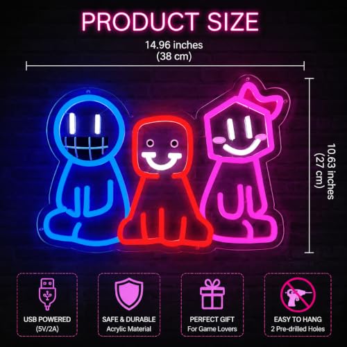 Image of Creepy Cute Came Neon Sign, Cute Cartoon Frosa LED Dimmable Wall Decor Light, Game Neon Light for Gaming Room, Bedroom & Party Background Decoration, USB Powered