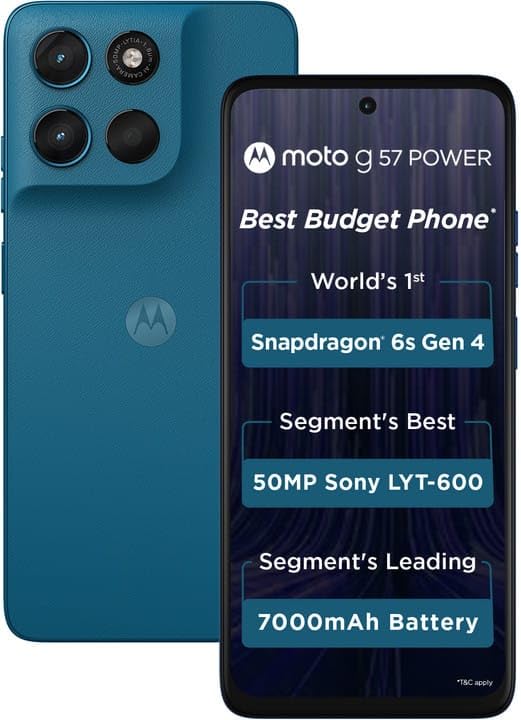 Image of Motorola G57 Power (Corsair, 8GB RAM, 128GB Storage) | Snapdragon 6s Gen 4 Processor | 6.72 inch FHD+ Display | 50MP LYT-600 + 8MP Ultrawide | 8MP Selfie Camera | 7000mAh Battery, 33W TurboPower | IP64