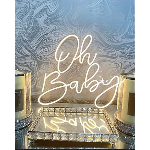 DYJD Oh Baby Neon Sign Custom Wedding Decor Light for Party Room Home Bar Baby Shower Decor Banner,Warm white,50 * 43CM Cover
