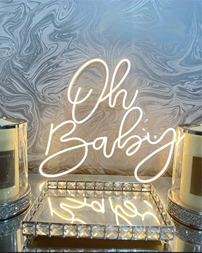Oh Baby Neon Letrero De Decoración De Bodas Personalizado para La Sala De Fiesta Bar De La Fiesta En Casa Banner De Decoración De Baby Shower,Warm White,50 * 43CM Cover