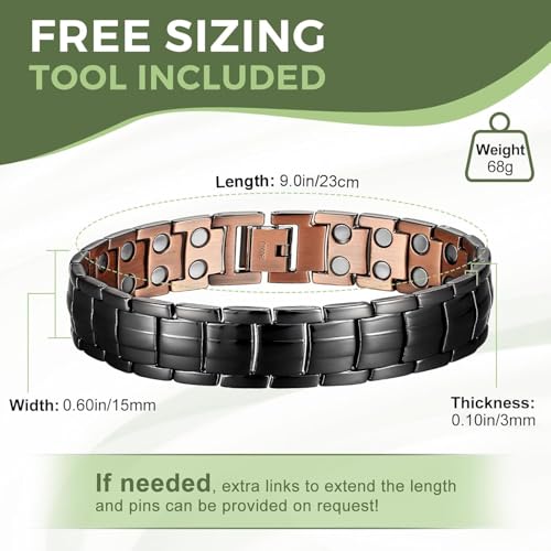 MagEnergy Mens Copper Magnetic Bracelets, 99.9% Pure Copper Bracelet with Double-Row Strength Magnets, Adjustable Jewelry with Sizing Tool4