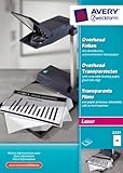 Avery Zweckform 3551 Overhead-Folien, DIN A4, spezialbeschichtet, stapelverarbeitbar, mit seitenverleimtem Unterpapier, 100 Blatt