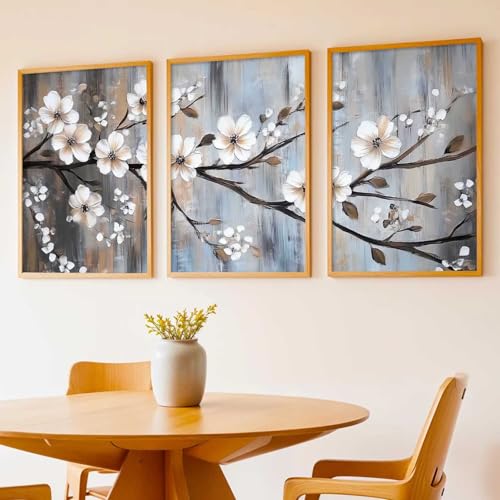 Image of kotart Abstract Floral Art Framed Painting | Big Aesthetic Flowers Vastu Framed Paintings for Living Room Bedroom Wall Decor Set Of 3 (35x37 Inch)