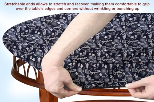 Image of The Furnishing Tree Elastic Oval Center Table Cover WxL 18x60 in Inches Polyester Self Pattern Blue