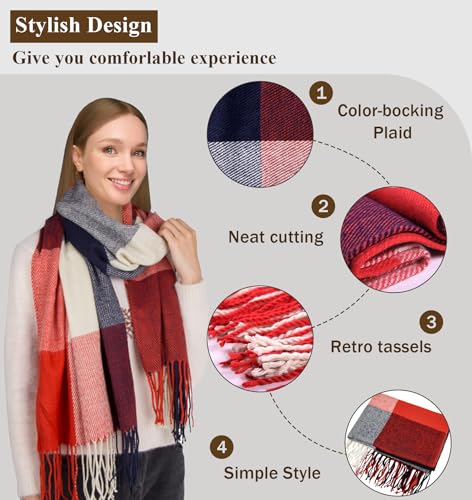 YSense Women's Long Plaid Blanket Scarf Chunky Oversized Winter Fall Warm Big Tartan Scarves Wrap Shawl Ladies Gifts - Image 4