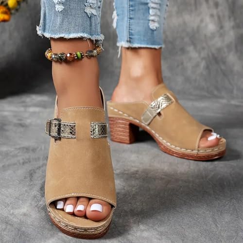 ZSpzx Women Chunky Heels Sandals 2025,Fashion Ladies Dress Slip-On Beach Vacation Slippers Comfortable Non-Slip Walking Footwear Summer Arch Support Peep Toe Casual Shoe Indoor/Outdoor Daily Wear4