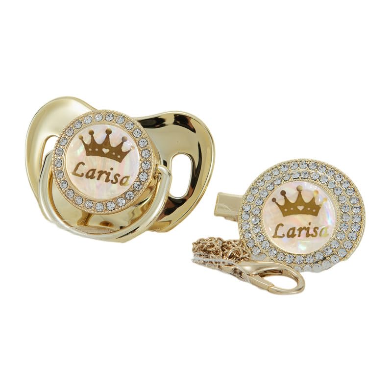 MIYOCAR Personalized Any Name Bling Gold Silver Pacifier and Clip Set 18 Colors
