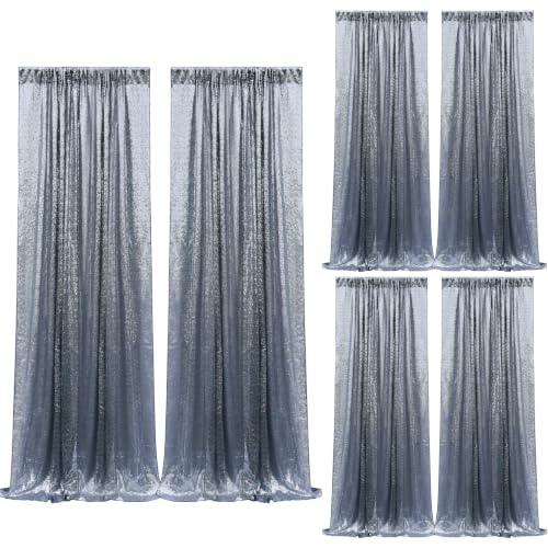 2×8FT-6PCS Black Silver Sequin Backdrop Curtains Panels, Photography Backdrop Glitter Curtains Fabric Background for Christmas Wedding Party Decor