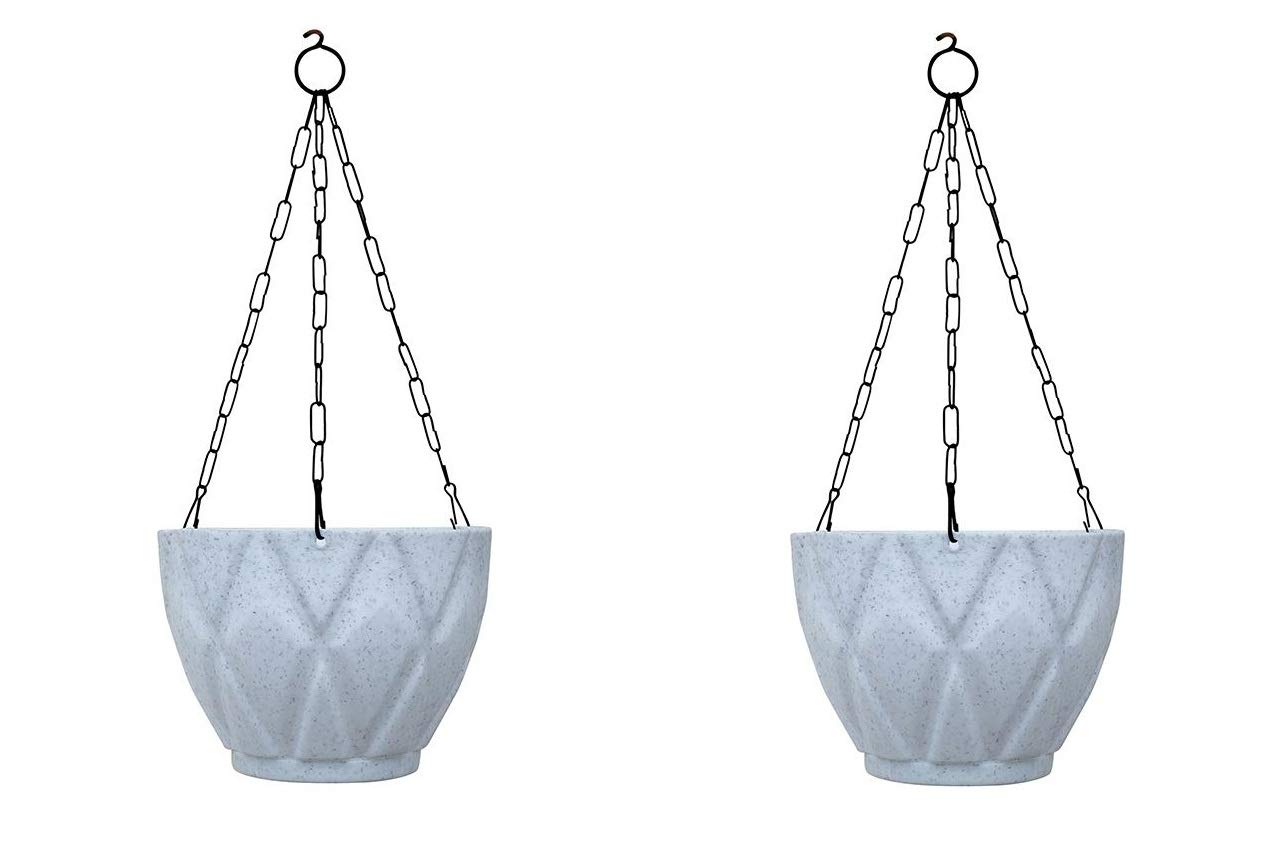 Wonderland ( Set of 2 Hanging Solitaire Pot with Chain and Drain Base for Home Garden, Indoor & Outdoor in Marble White (B08LNRFJP5) Amazon Price History, Amazon Price Tracker