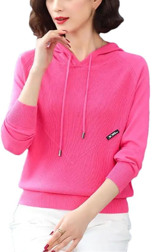 Women's Long Sleeve Solid Color Sweaters Drawstring Hooded Pullover Fall Winter Soft Warm Bottoming Shirt