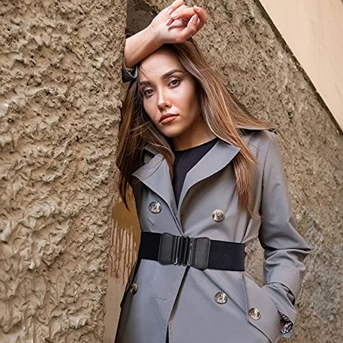 Geyoga 3 Pack Women's Wide Elastic Waist Belt for Dress Black Vintage Stretch Waistband Cinch Belt, 3 Styles, 28.7-37.0 in 6