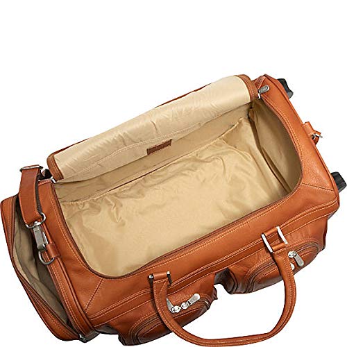Piel Leather Duffel with Pockets On Wheels, Saddle, One Size