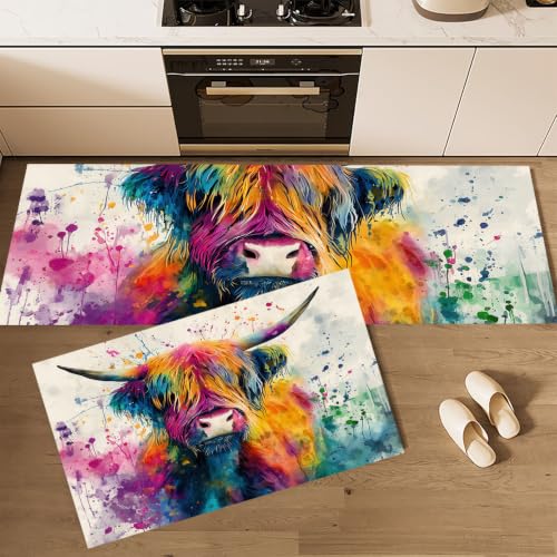 Alfombra de cocina de vaca de las tierras altas pack de 2 tapetes lavables multicolor 45x150cm 5