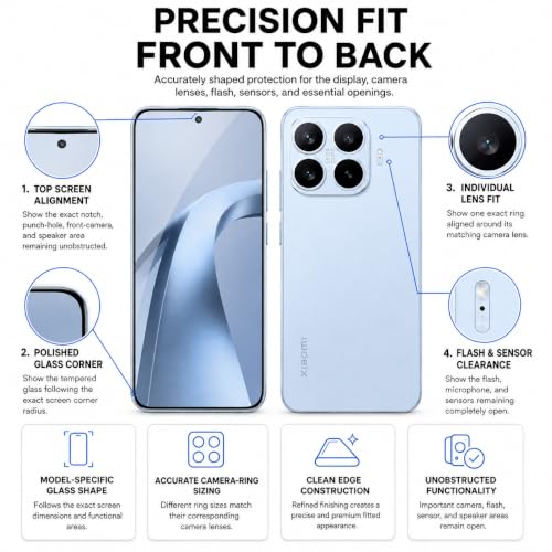 Image of FIRST MART Tempered Glass for Xiaomi 17T 5G with Blue Camera Ring Guard & Installation Kit | HD Clear Edge-to-Edge Screen Protector, Scratch Resistant, Case-Friendly | Pack of 1