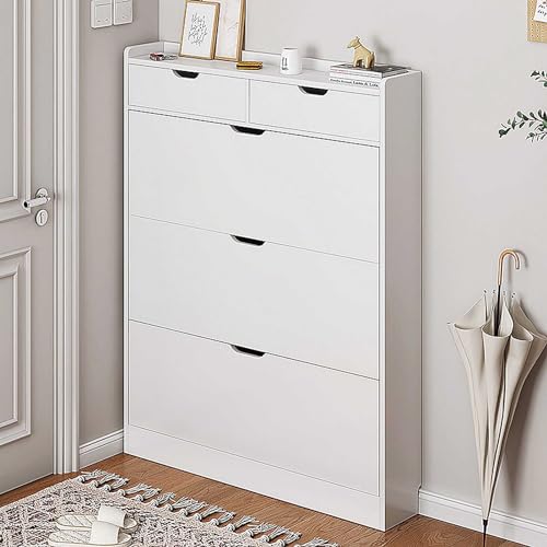 Meuble de rangement pour couloir étroit avec étagères à chaussures en rotin