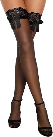 Aranmei Thigh High Stocking Hosiery Sheer Bow Stockings Lace Top Thigh High Socks Sexy Lingerie for Women