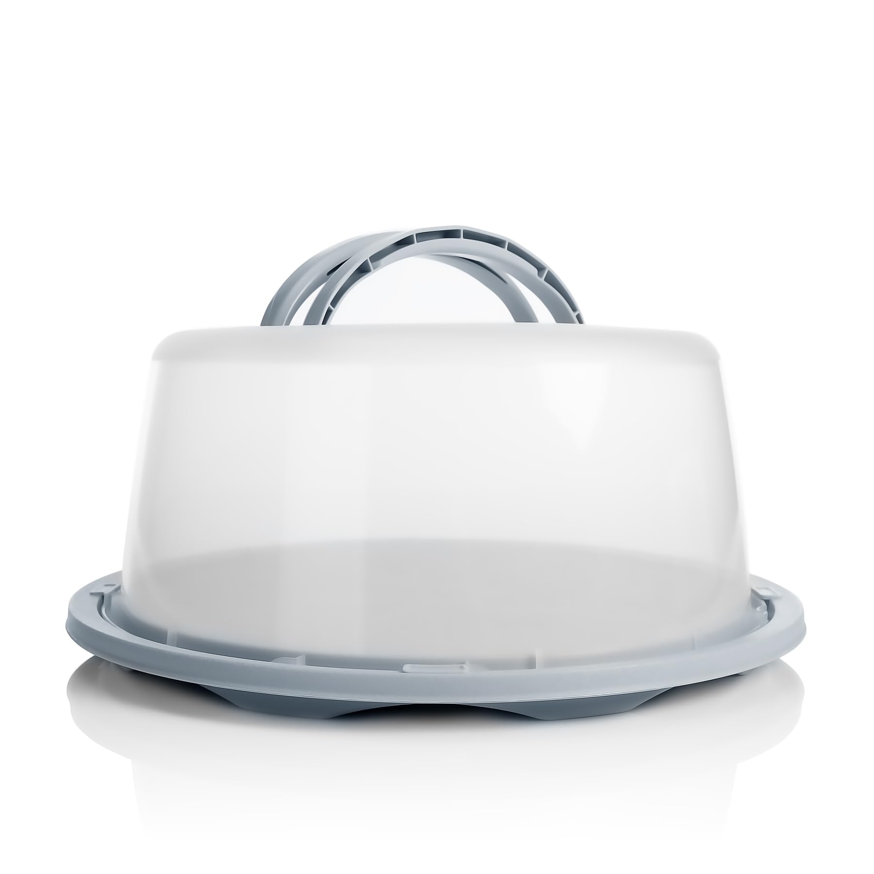 BigDean Kuchen Transportbox Rund in Pastell Grau Kuchencontainer | Mit Doppel Tragegriff für sicheren Transport von Torten, Kuchen & Muffins, Kuchenhaube mit Klickverschluss